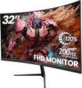 CRUA Monitor curvo FHD 200Hz para juegos de 32 pulgadas, 1800R, AMD...