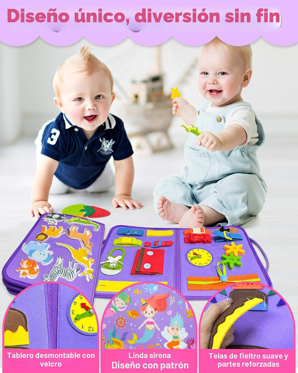 Tablero Ocupado Juguetes Montessori para Niños Pequeños Niño Niña Regalos de Cumpleaños, Libro Ocupado Juguetes de Aprendizaje Sensorial para Niños Pequeños, Juguete de Viaje para Avión y