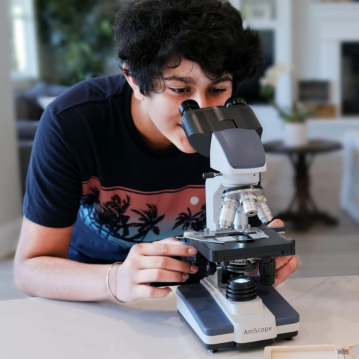 AmScope B120C Siedentopf microscopio binocular compuesto, aumento de 40X-2000X, iluminación LED, condensador Abbe, plataforma mecánica de doble capa.