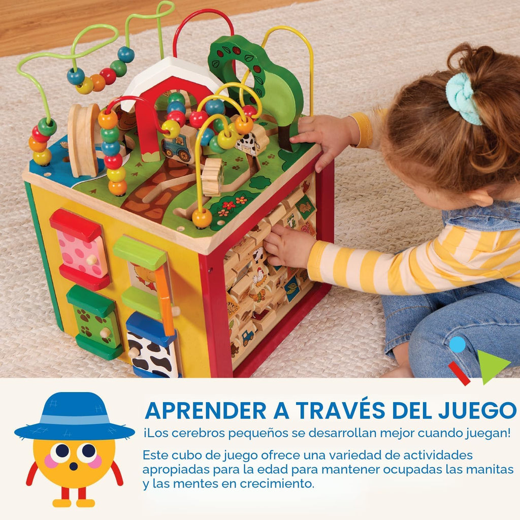Battat Wooden Activity Cube - 5-Sided Play Center con Bead Maze, Doors