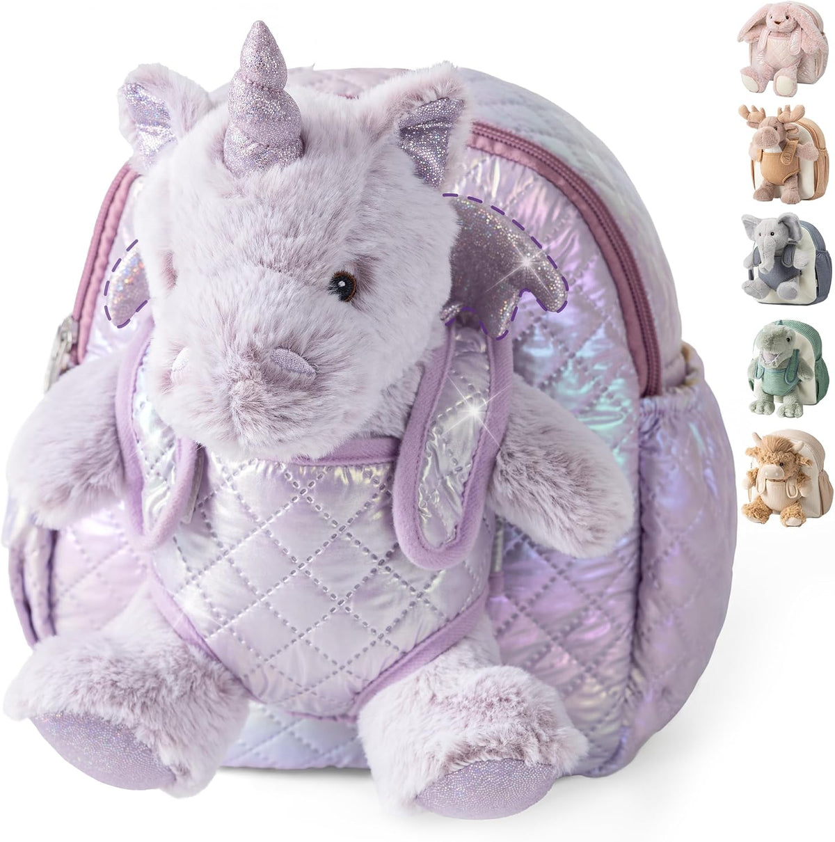 Moonkie Hug & Go - Mochila de unicornio para niños pequeños, bolsa de felpa suave con juguete desmontable para niñas de 2 a 4 años, perfecta para guardería, viajes y regalos de cumpleaños para niños de 3 años