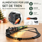 Juegos de tren eléctrico para niños, juguetes de tren de Navidad de aleación de metal, locomotora de vapor, vagones de pasajeros brillantes, pistas de lujo, luz y sonidos, regalos de cumpleaños recargables para niños y niñas, rojo y verde
