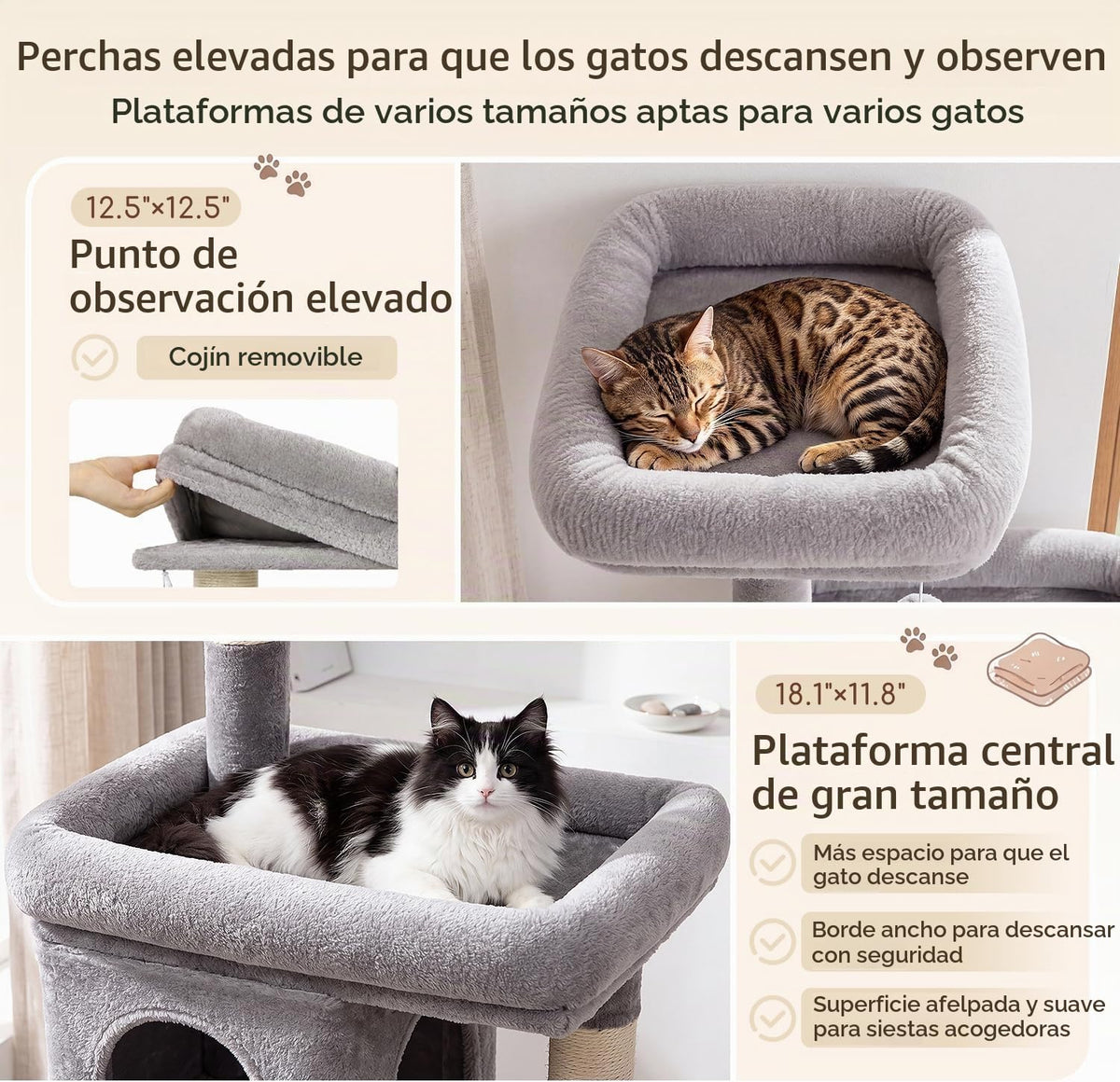 Globlazer Cat Tree Tower 2 Condo Kitten Scratching Post, F54, gris claro