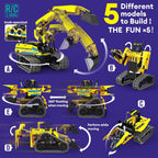 LECPOP Juguetes de construcción 5 en 1, kit de robótica STEM, 430 piezas de bloques RC Robot Erector, aplicación y control remoto, kits de ciencia de excavadora para niños de 6, 7, 8, 9, 10, 11, 12-14