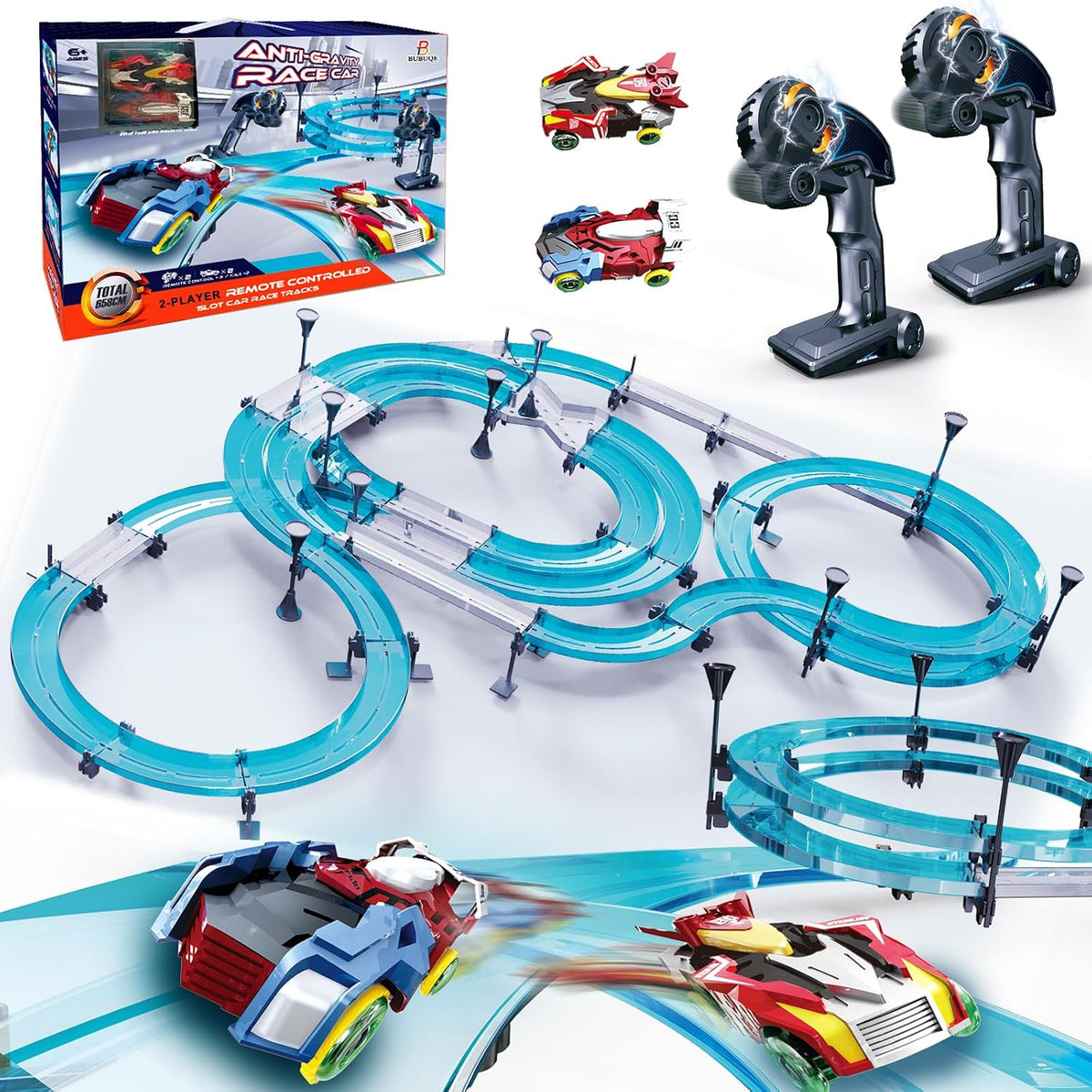 Juego de pistas de carreras de coches de ranura para dos jugadores, coche eléctrico a control remoto para niños, juego de carreras eléctrico con controladores de mano, pista circular de paso elevado, juguetes de cumpleaños para niños 6, 7, 8-12