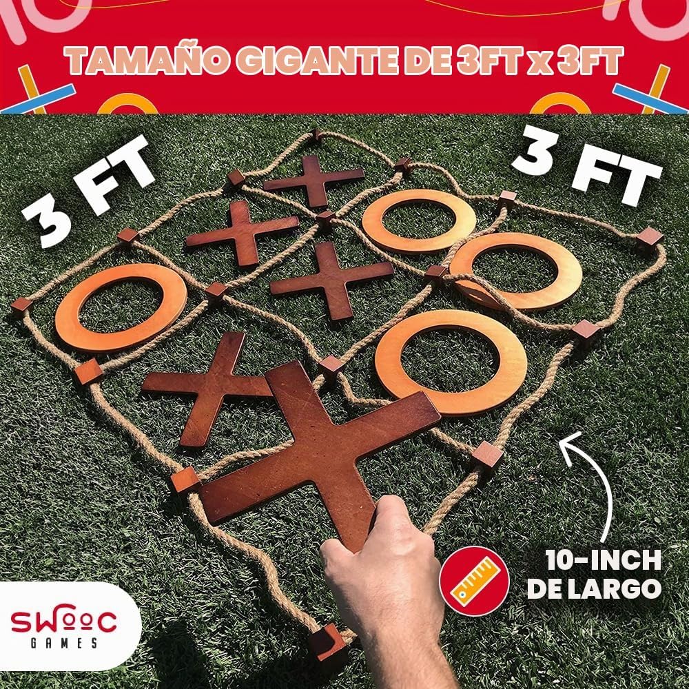SWOOC Juegos – Juego de Tic Tac Toe gigante prémium para exteriores (todo tipo de clima) | 3 pies x 3 pies | Configuración instantánea, sin montaje | Juegos gigantes al aire libre para adultos y