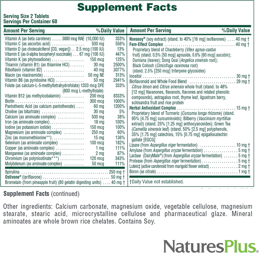 NaturesPlus Source of Life Women - 120 tabletas - Suplemento multiv...