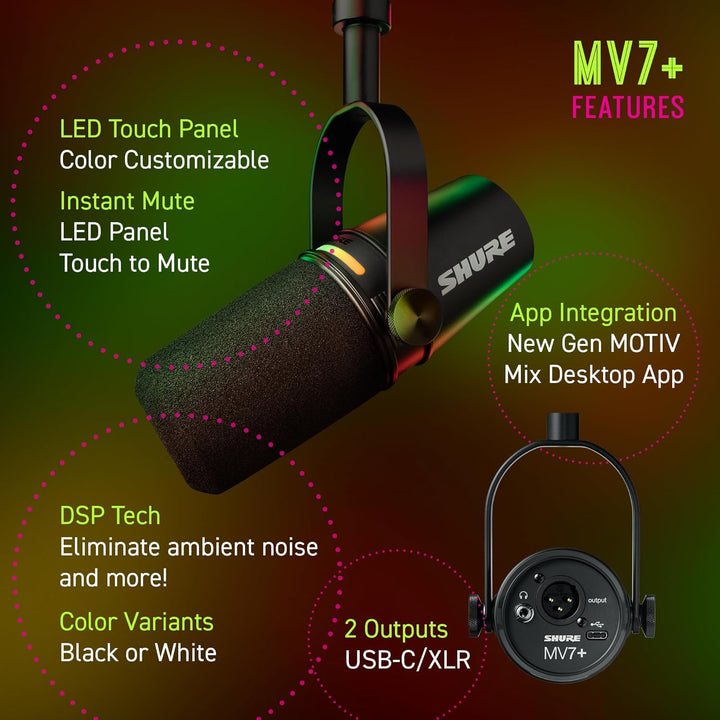 Shure MV7+ - Micrófono dinámico para podcasts, certificado OBS, aud...