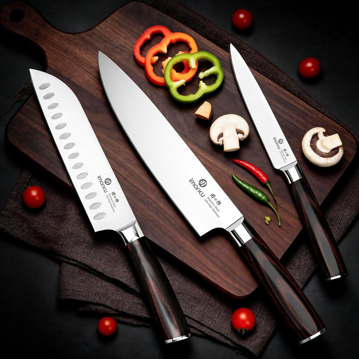 imarku Juego de cuchillos de 3 piezas, cuchillos de chef japoneses de acero