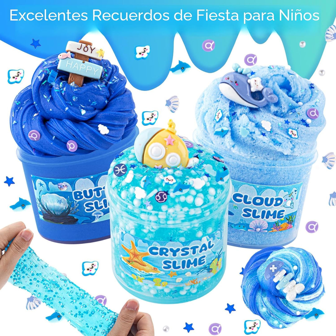Paquete de 6 slimes, kit de slime azul, slime de nube de mantequill...