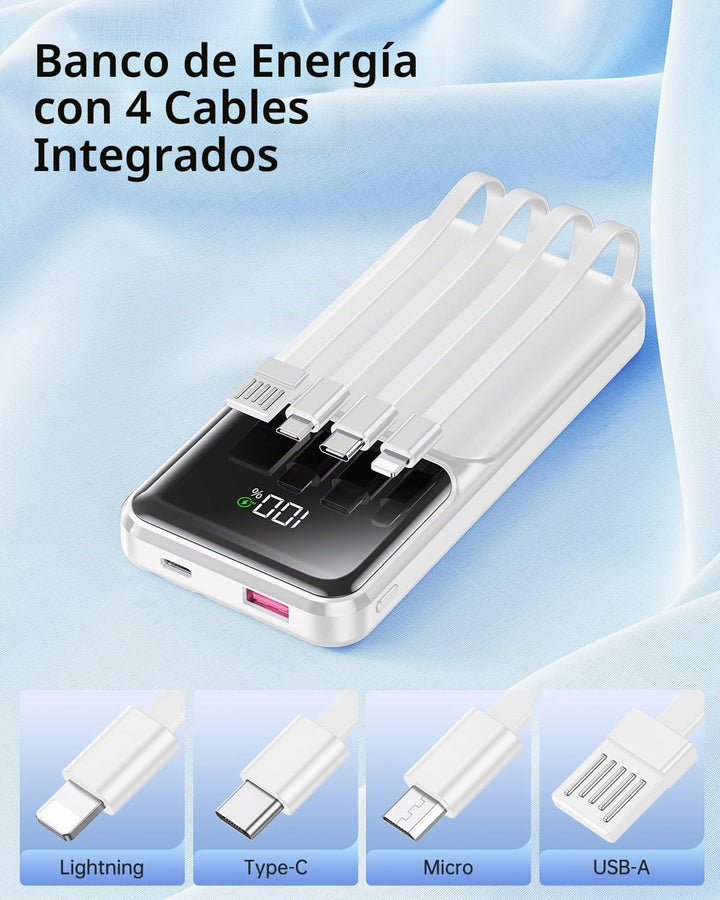 Cargador portátil con cable integrado - Carga rápida de 22.5W, banc...