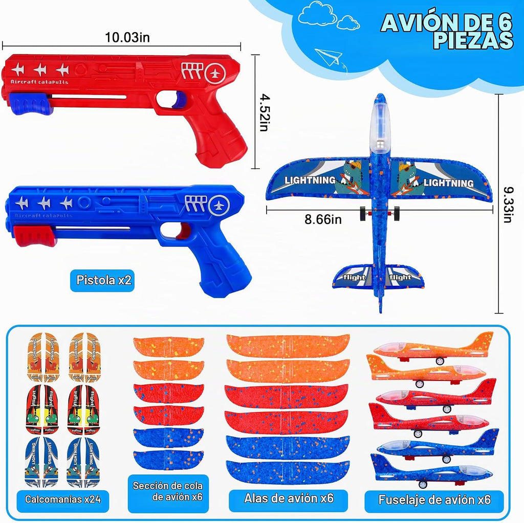 LJZJ 6 Pack LED Foam Plane Launcher, 2 Modes Outdoor Toy Gift Boys Girls 4+