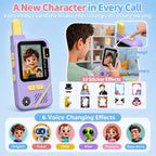 KJAI Walkie Talkies de video para niños, paquete de 2 con cámara giratoria de 180°, cambiador de voz, 10 divertidos efectos adhesivos, clip y cordón, juguetes al aire libre y regalos de cumpleaños