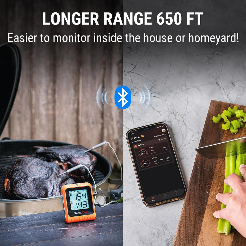 TempPro TempSync - Termómetro Bluetooth para carne de 650 pies con 2 sondas