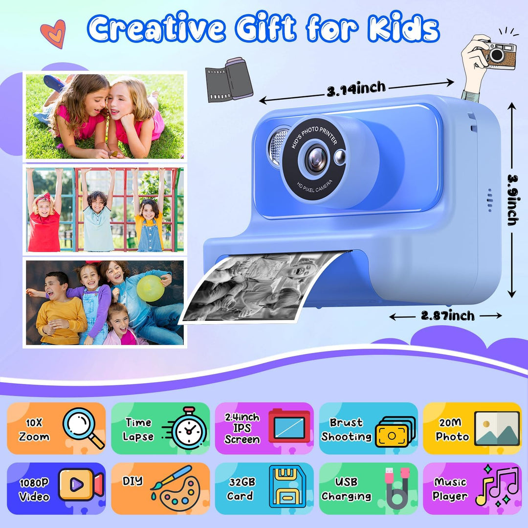 Cámara para niños con impresión instantánea, regalos de Navidad y c...
