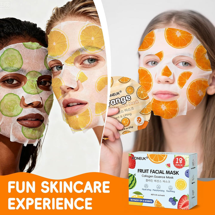 KONEUK Paquete de 18 mascarillas faciales de frutas coloridas para...