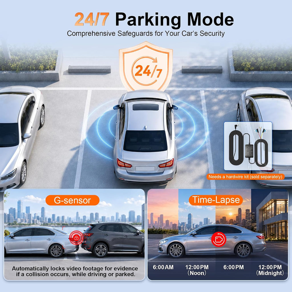 Cámara para auto dual 4K Delantera y Trasera, sensor STARVIS 2, Wi‑Fi 6, Visión nocturna