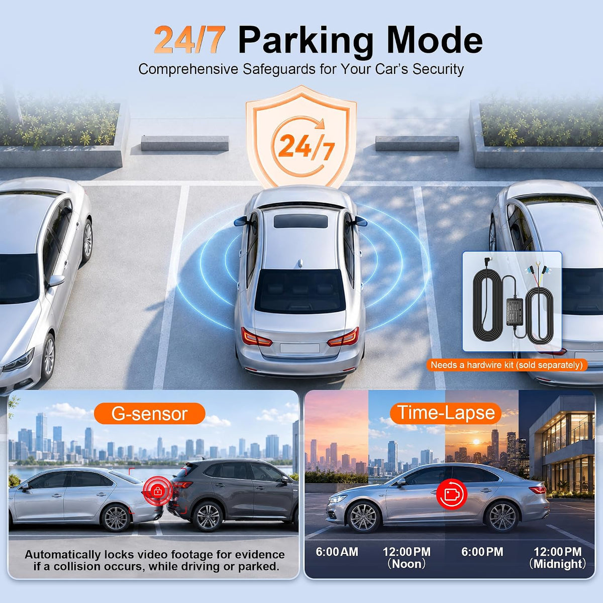 Cámara para auto dual 4K Delantera y Trasera, sensor STARVIS 2, Wi‑Fi 6, Visión nocturna