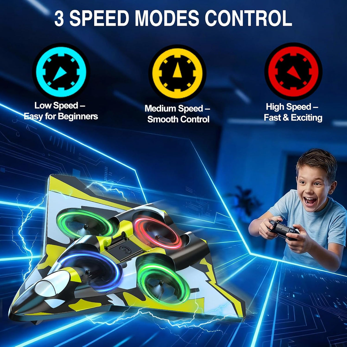 Avión de espuma Rc Planes con luces LED, avión de control remoto, avión de combate para niños y adultos de 8 a 16 años, 360 °F, rollo de acrobacias, drones para niños de 8 a 12 años, regalos