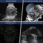 BENYAR Reloj analógico de cuarzo cronógrafo impermeable luminoso de diseñador para hombre, reloj de pulsera para hombre, para negocios, trabajo, deporte, casual, con correa de silicona, elegante