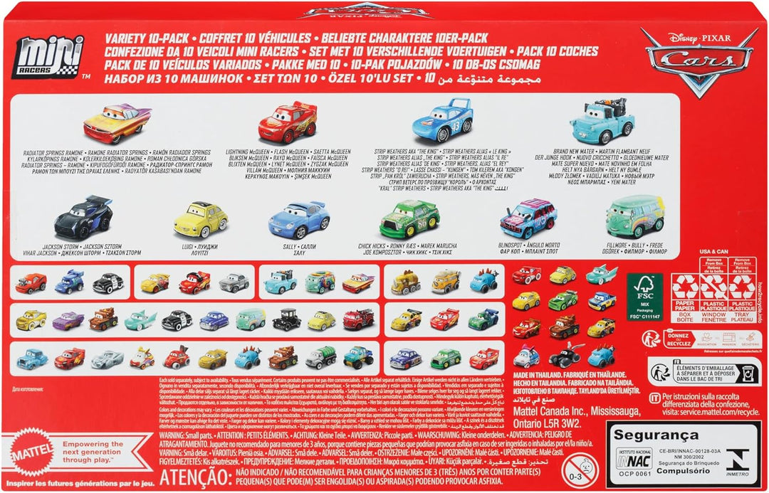 Mattel Disney Pixar Cars Mini Racers, paquete de 10 vehículos colec...