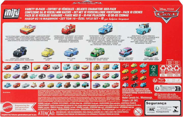 Mattel Disney Pixar Cars Mini Racers, paquete de 10 vehículos colec...