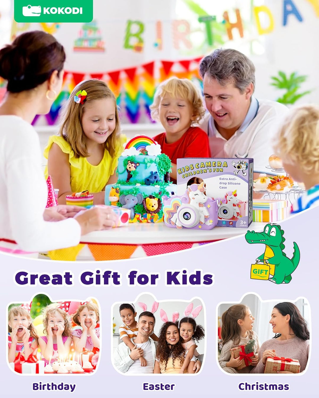 KOKODI Cámara de juguete digital para niños, regalos de cumpleaños...