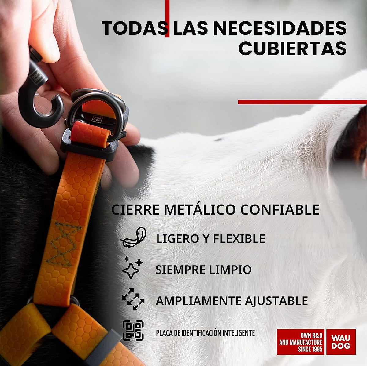WAUDOG Arnés impermeable para perro con etiqueta de código QR y cierre de
