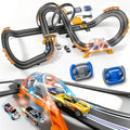 Juego de carreras de coches eléctricos con 4 tragamonedas de alta velocidad, juego de carreras dual con 2 controladores, pista circular de paso elevado con péndulo de puente flash, juguetes de regalo