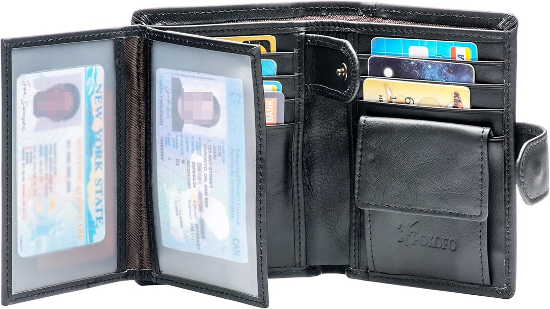 POKOFO Billetera grande de cuero genuino con bloqueo RFID, tarjeter...