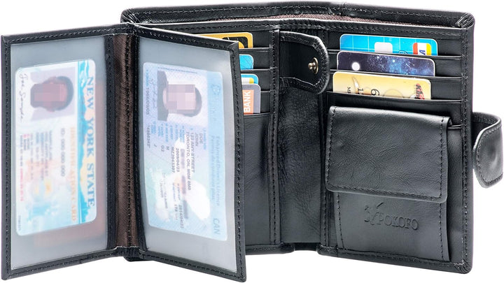 POKOFO Billetera grande de cuero genuino con bloqueo RFID, tarjeter...