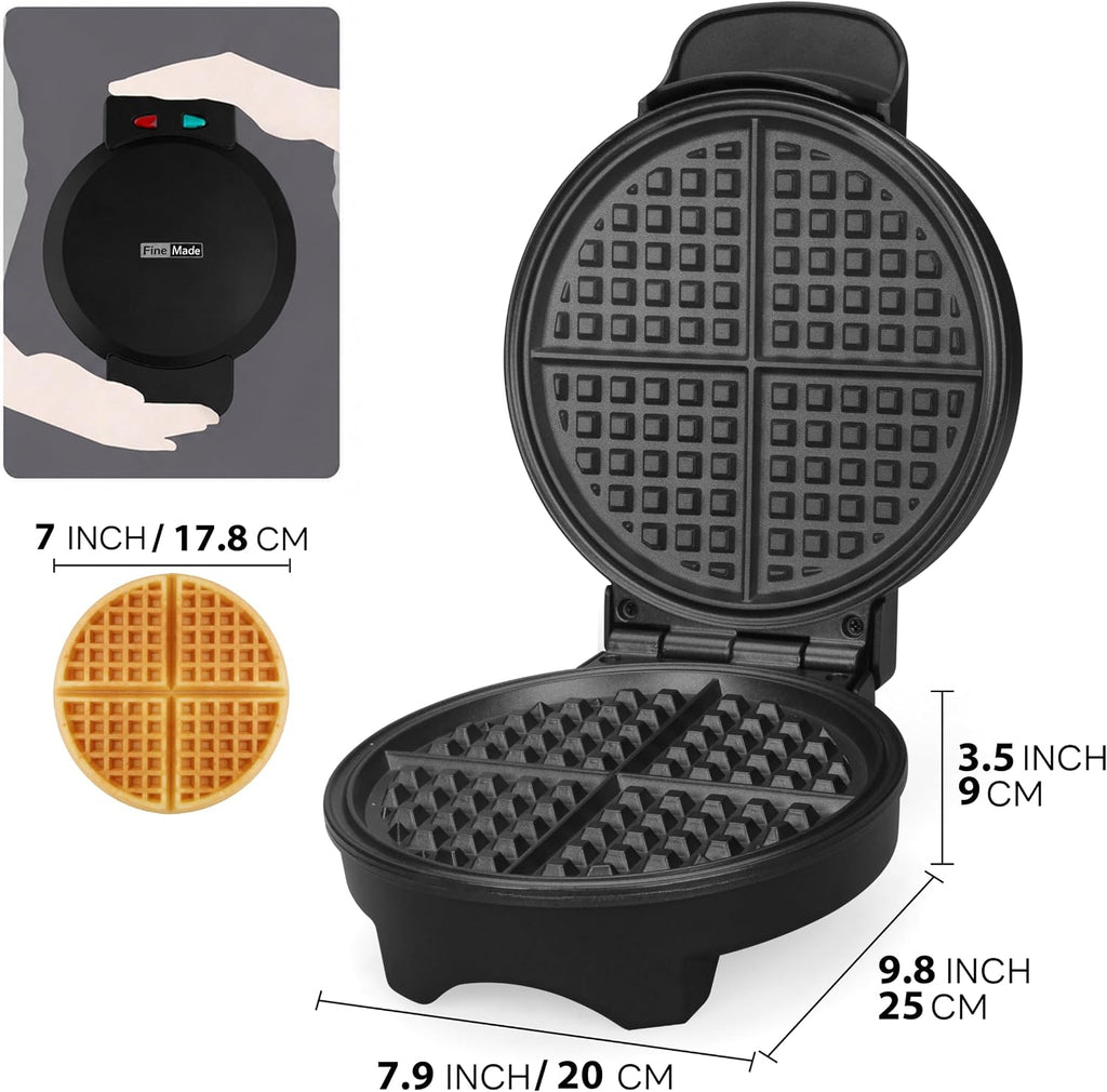 FineMade Máquina para hacer gofres clásica de 7 pulgadas, waflera belga con placas antiadherentes de cerámica sin PFAS, waflera eléctrica, waflera fina crujiente, plancha para gofres redonda, grafito