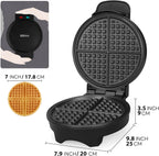 FineMade Máquina para hacer gofres clásica de 7 pulgadas, waflera belga con placas antiadherentes de cerámica sin PFAS, waflera eléctrica, waflera fina crujiente, plancha para gofres redonda, grafito