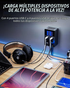 SABRENT Estación de carga VOLTIK, 252 W, 8 puertos USB C y USB A, pantalla