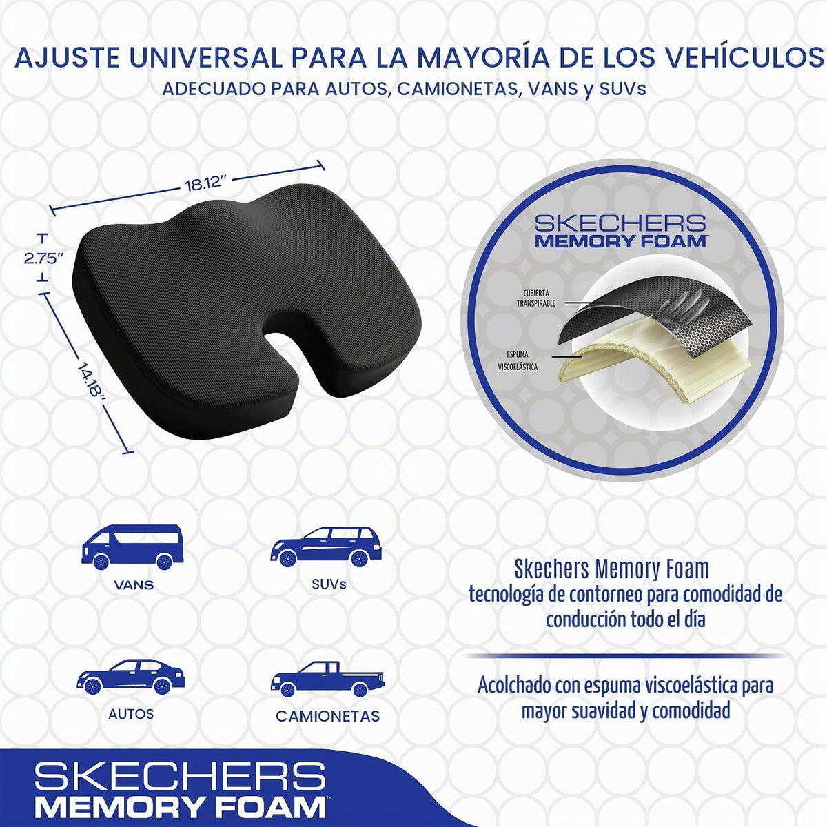 Skechers Cojín de Espuma Viscoelástica para Asiento, Cojín para Silla de Oficina para Alivio del Dolor de Coxis, Almohada para Glúteos para Silla de Oficina, Cojín para Asiento de Coche, Escritorio de