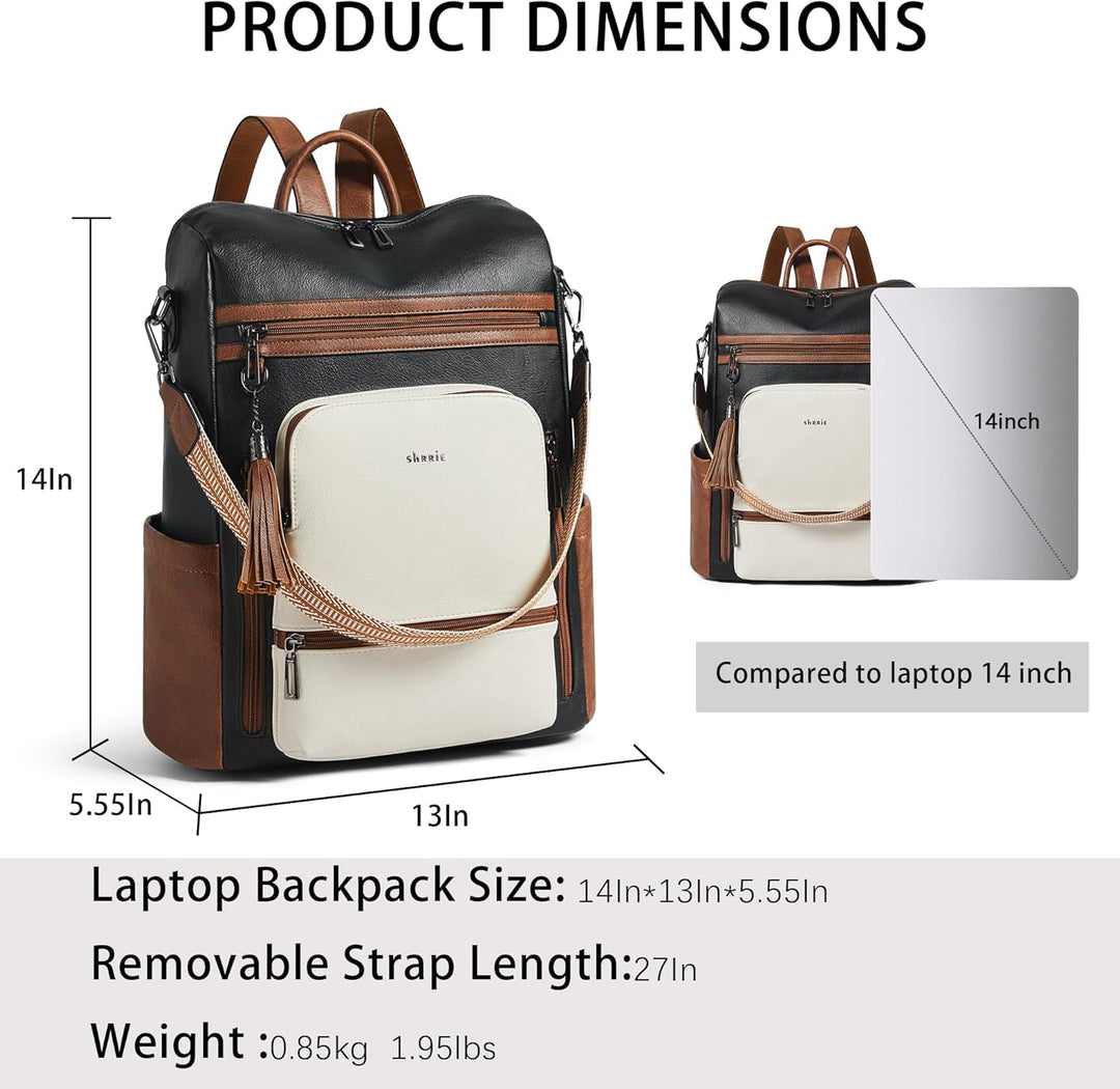 Shrrie - Mochila de cuero vegano para laptop para mujer de 14 pulga...