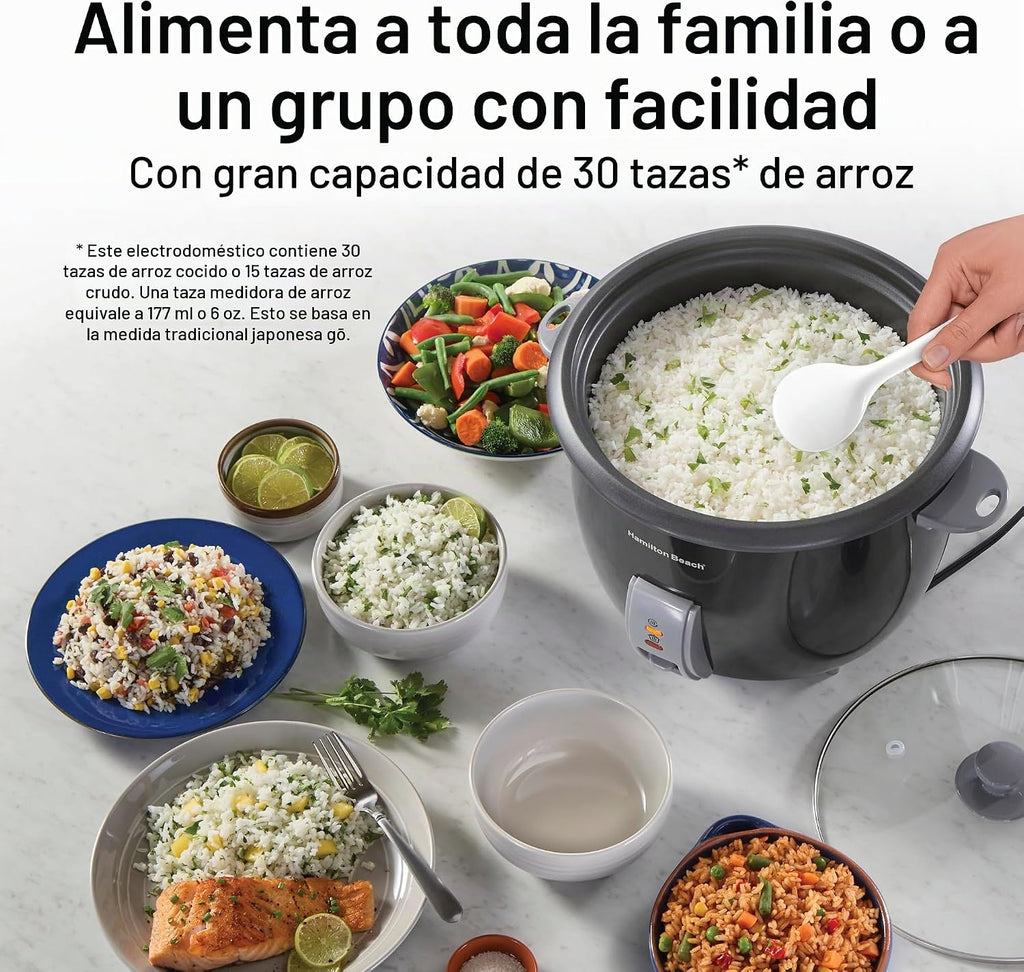 Hamilton Beach Olla arrocera y vaporera de alimentos, 30 tazas cocidas, 15