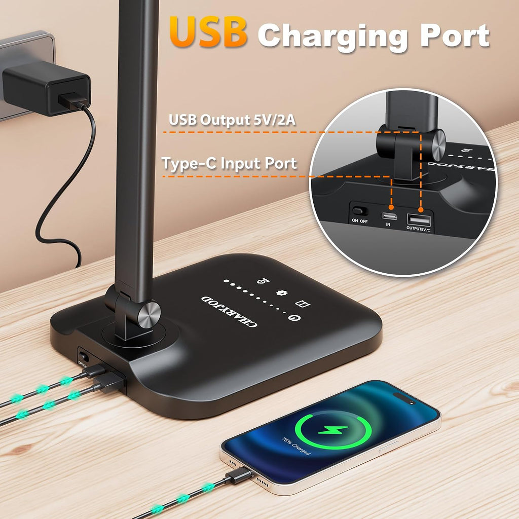 Lámpara Lámpara de escritorio LED para oficina y hogar, luz de escritorio de arquitecto ajustable con adaptador USB, luz de escritorio de atenuación continua para lectura, estudio, banco de trabajo