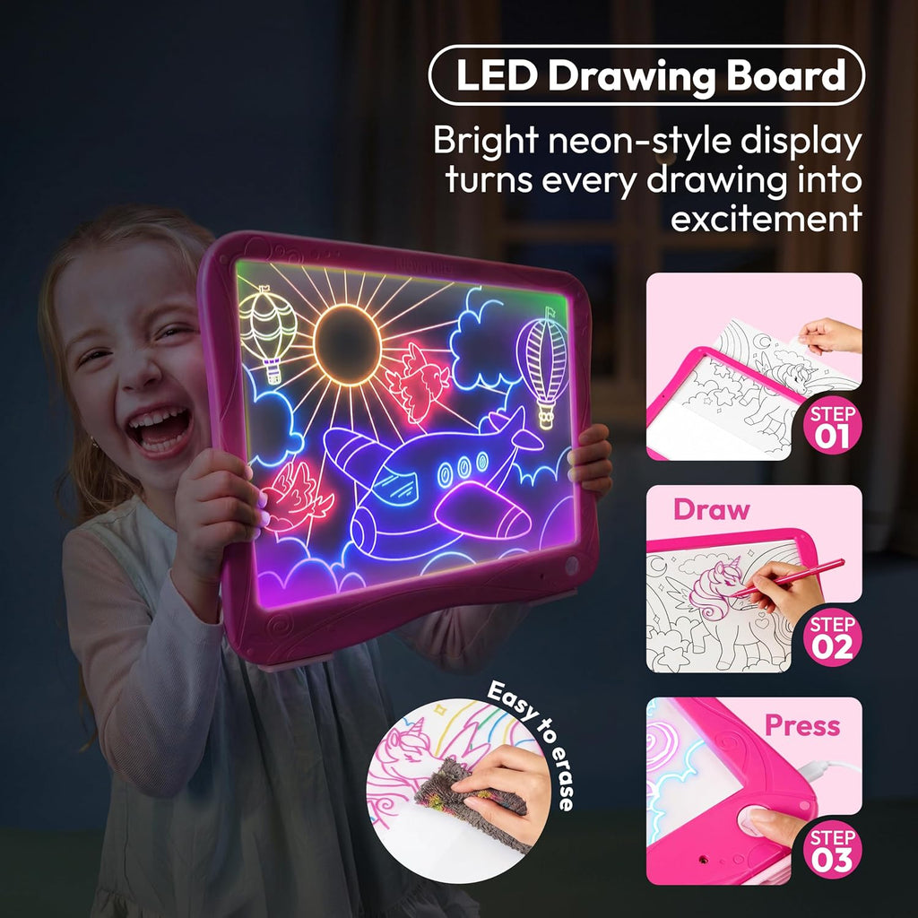JOVA Klever Kits - Tableta de dibujo de neón 2 en 1 y almohadilla de rastreo iluminada, 4 modos de iluminación, tablero de arte LED para niños, artes y manualidades