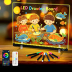 Tablero de dibujo LED acrílico de 14.1 x 10.9 pulgadas con aplicación y control remoto de botón táctil, tablero de notas LED con color, pizarra de borrado en seco con luz LED, nota brillante, ideal