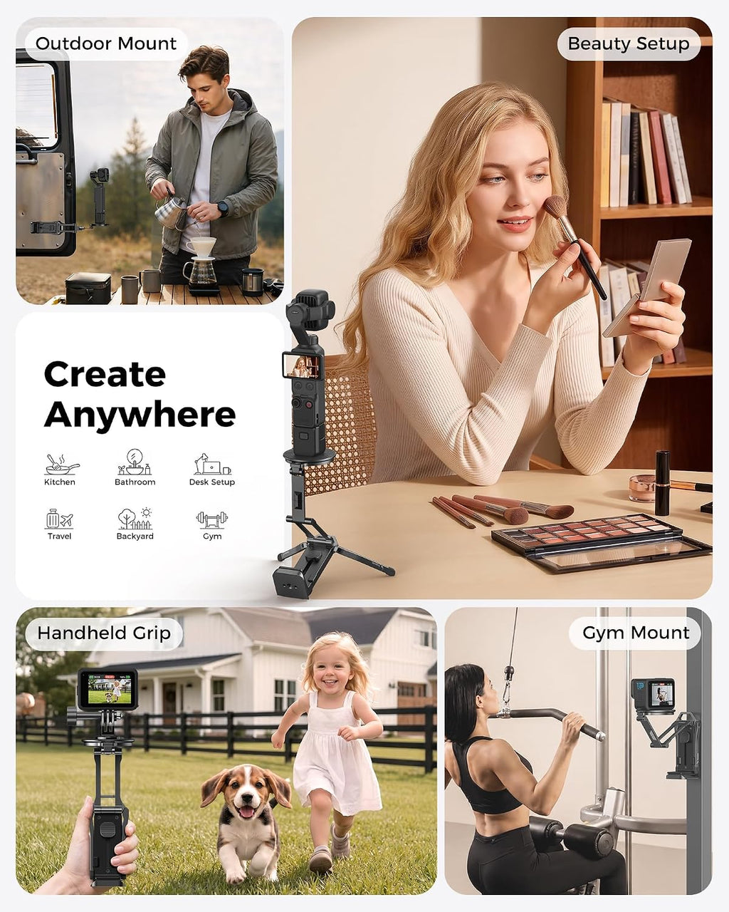 OMOTON TP02-Ultra Soporte Multi-Dispositivo para Cámara y Teléfono con Adaptador 1/4" Negro