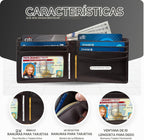 Cartera plegable de cuero para hombre con bloqueo RFID y ventana
