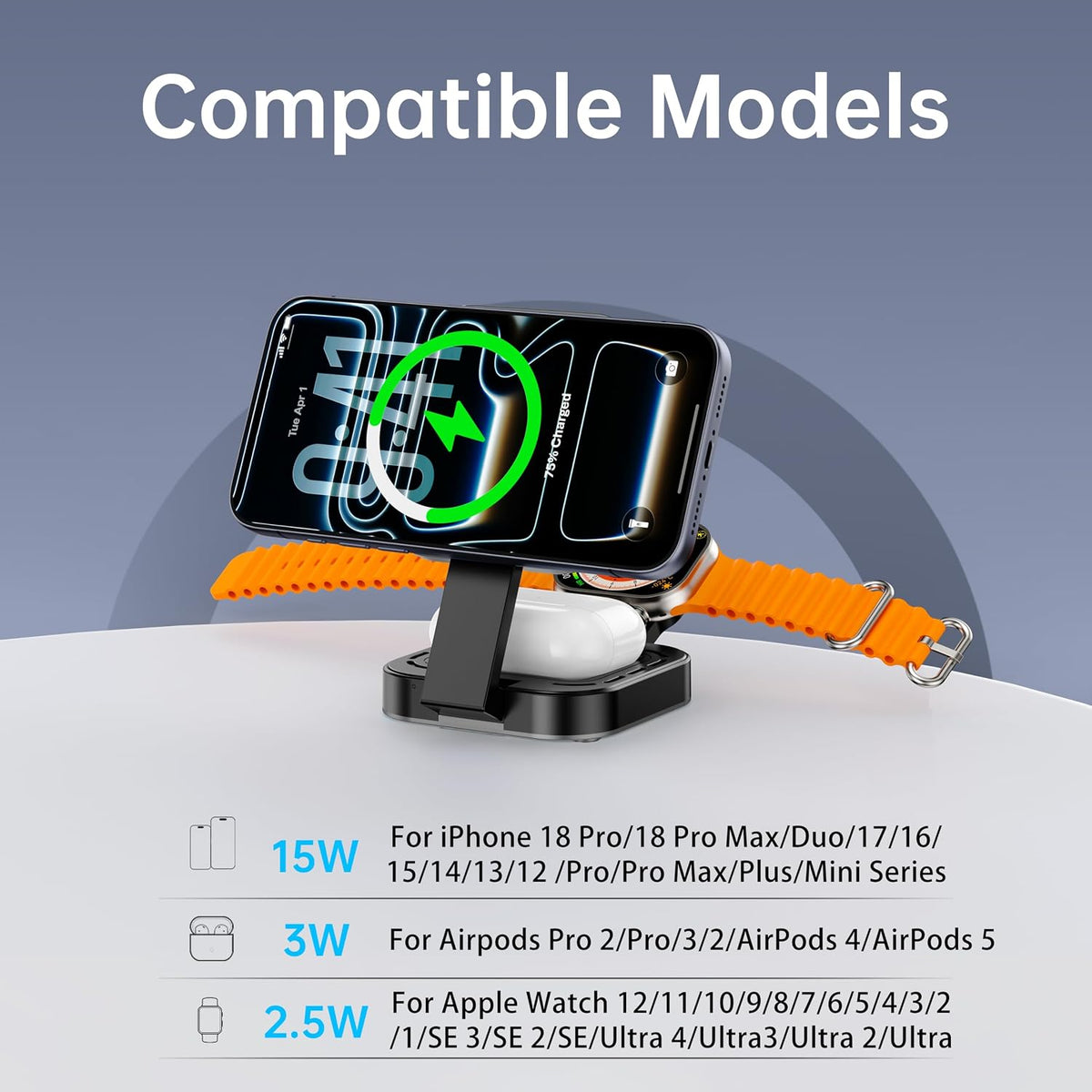 Mini estación de carga plegable 3 en 1 para dispositivos Apple, soporte de cargador inalámbrico para Magsafe para iPhone 17/Air/16/15/14/13/12, serie Apple Watch, AirPods pro/2/3/4, regalos para