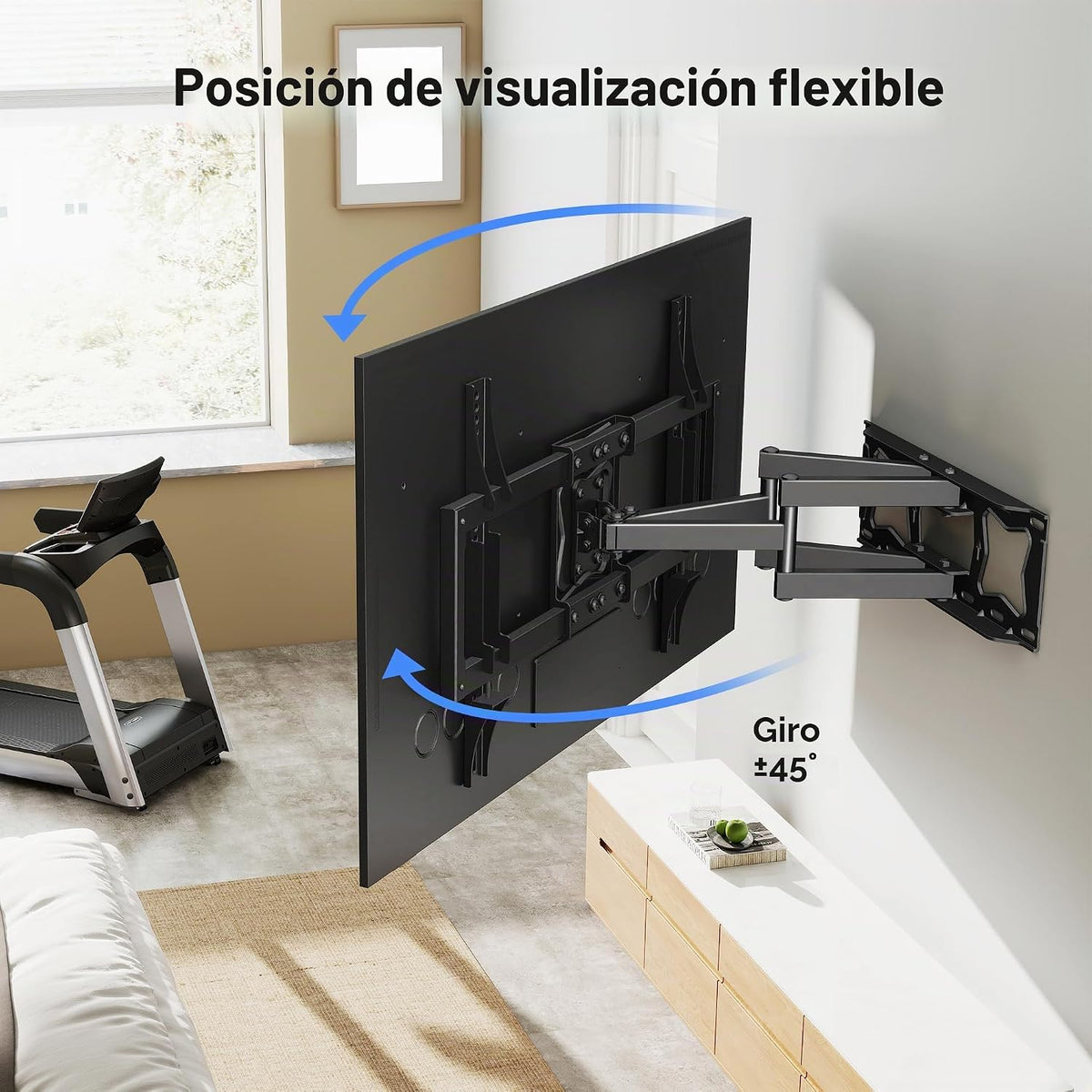 Soporte de pared para TV de movimiento completo para la mayoría de televisores planos/curvos de 37"-86" de hasta 132 libras, soporte giratorio de inclinación con 6 brazos articulados, VESA máximo de 23.622 x 15.748 in, perno de madera máximo de 16