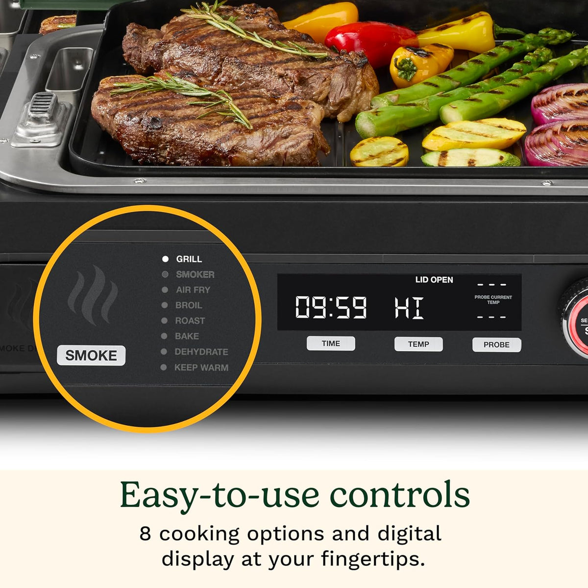 Cuisinart Parrilla eléctrica para exteriores, freidora de aire 8 en 1