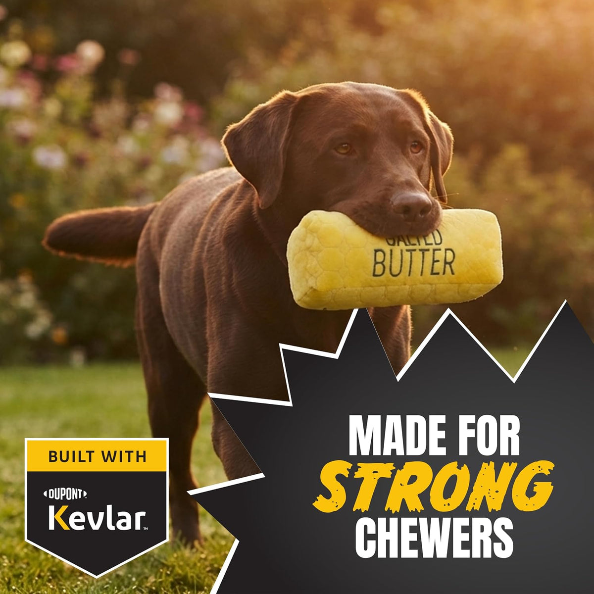Bite Force Juguete para perros – Mantequilla salada de felpa grande, duradera y fuerte con chirriador, reforzada con Kevlar para masticadores agresivos.