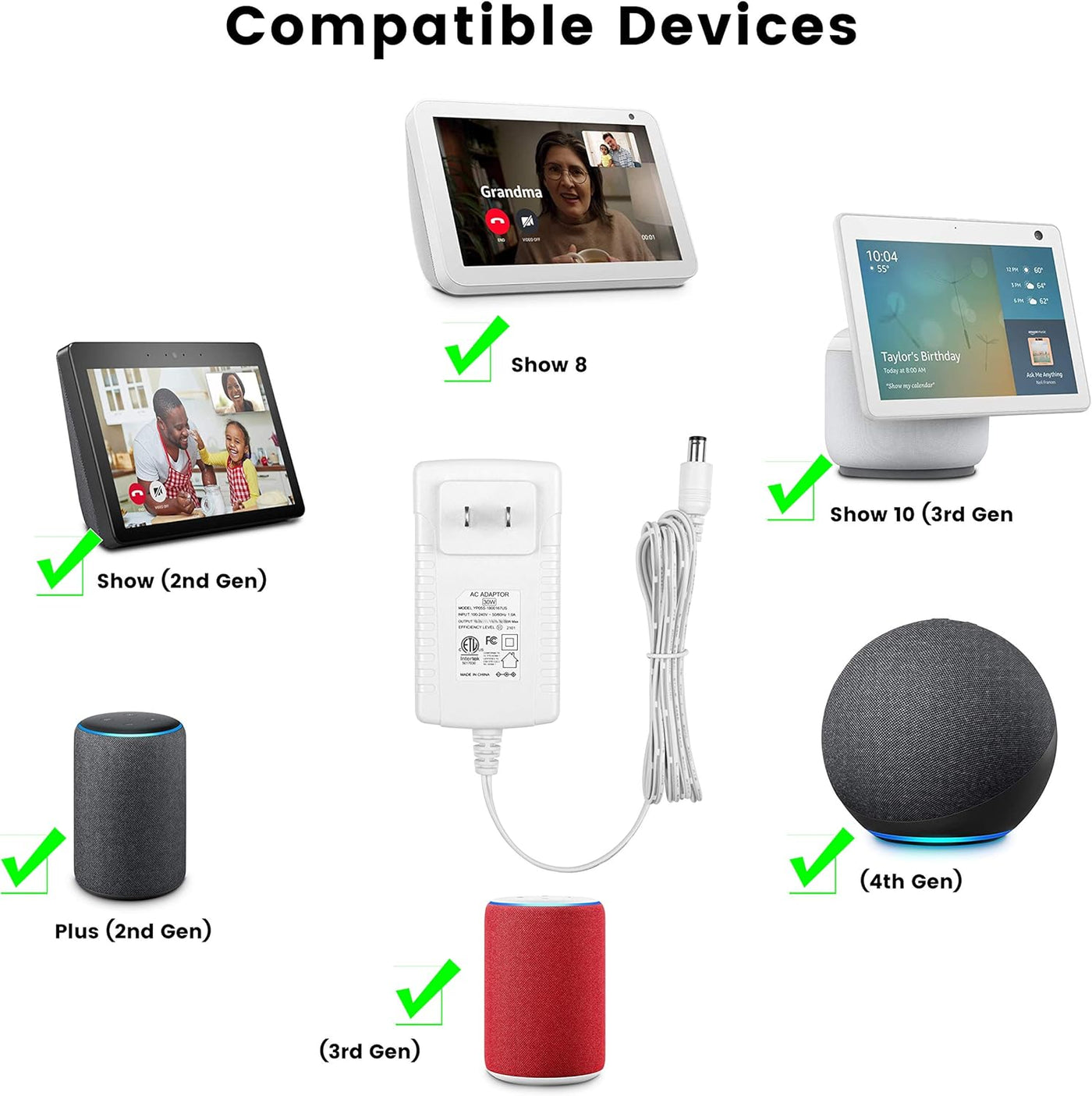 Show 8 - Adaptador de cable de alimentación de repuesto