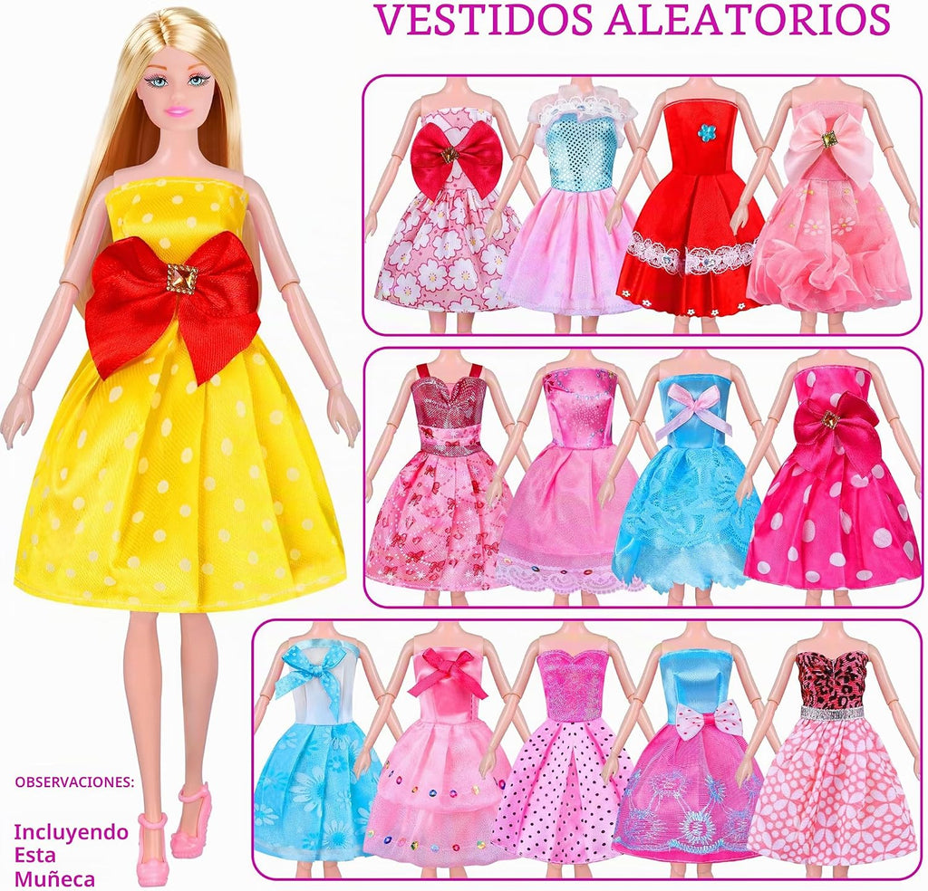 342 piezas de ropa y accesorios para muñecas con muñeca, vestidos de princesa, vestidos de moda, parte superior, pantalones, trajes de baño, zapatos, perchas y otros accesorios, juego de muñeca