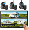 3 cámaras magnéticas solares inalámbricas de respaldo, lente giratoria de 360° + DVR de pantalla táctil HD de 10.1 pulgadas, 3 x 1000 mAh recargable IR trasera + cámaras de visión lateral