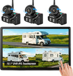 3 cámaras magnéticas solares inalámbricas de respaldo, lente giratoria de 360° + DVR de pantalla táctil HD de 10.1 pulgadas, 3 x 1000 mAh recargable IR trasera + cámaras de visión lateral